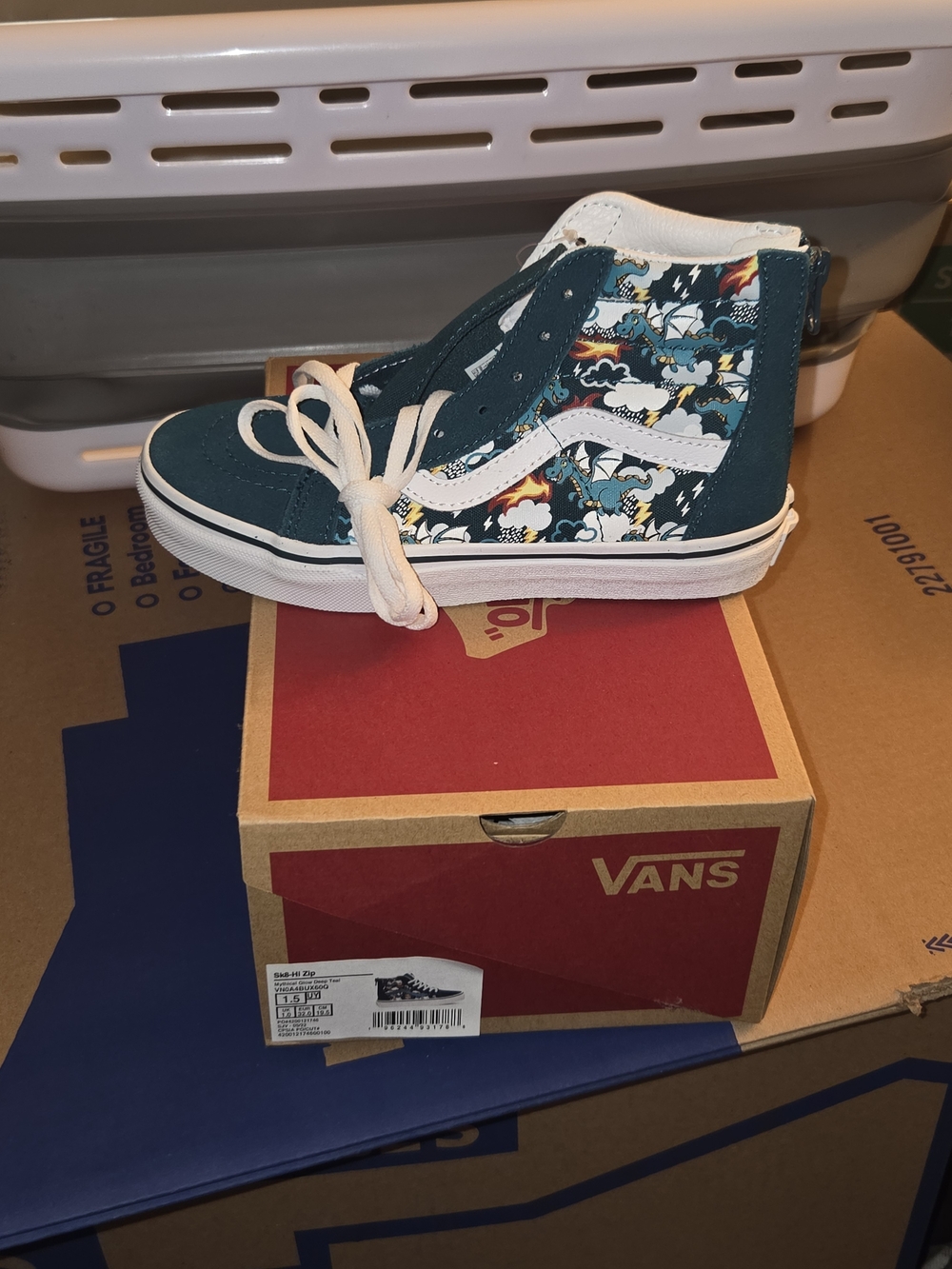 Vans Kids High-Top Sneakers Teal White Multi Storm Print